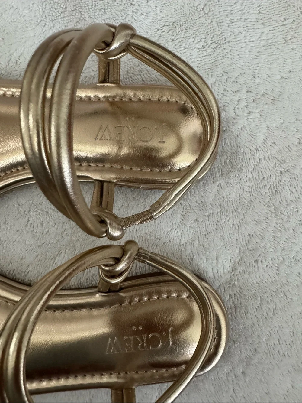 JCrew Metallic Gold Knotted Ankle Strappy Flat Sandals Women's 7.5 never worn
